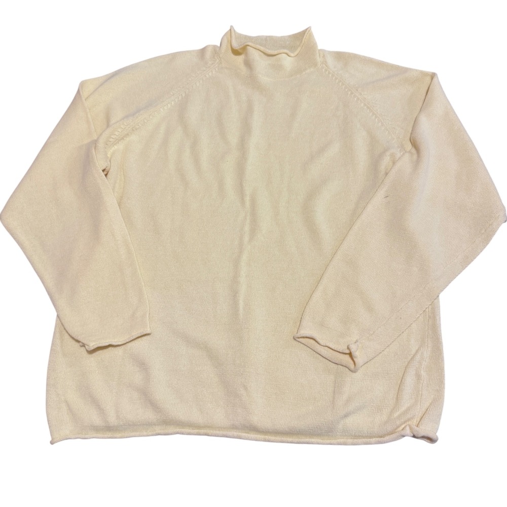 Vintage J. Crew Linen Blend RollNeck Fisherman Sweater Yellow Raglan Oars Wmns L